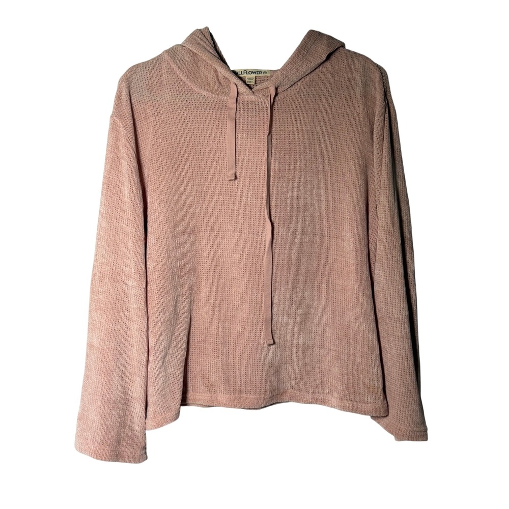 Wallflower Womens Chenille Waffle Knit Hoodie Dusty Rose Pink Long Sleeve Size L